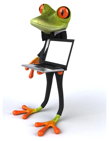 Fun frog with a laptop — Stock Photo, Image