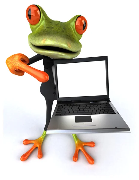 Leuk kikker met een laptop — Stockfoto