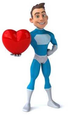 Kırmızı kalp ile eğlenceli süper kahraman