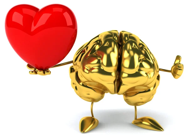 Golden brain with heart — Stock Photo, Image