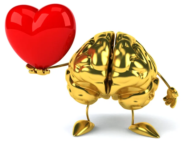Golden brain with heart — Stock Photo, Image