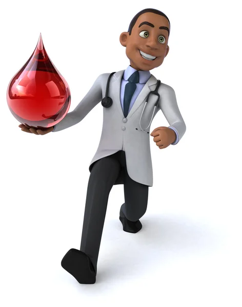 Веселый доктор с каплей крови — стоковое фото