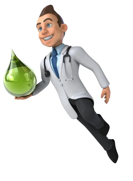 Fun doctor with drop of juice — Stock Photo, Image
