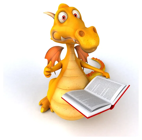 Kul dragon med bok — Stockfoto