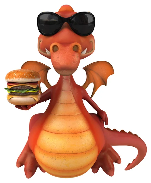 Fun dragon with burger — Stock Photo, Image