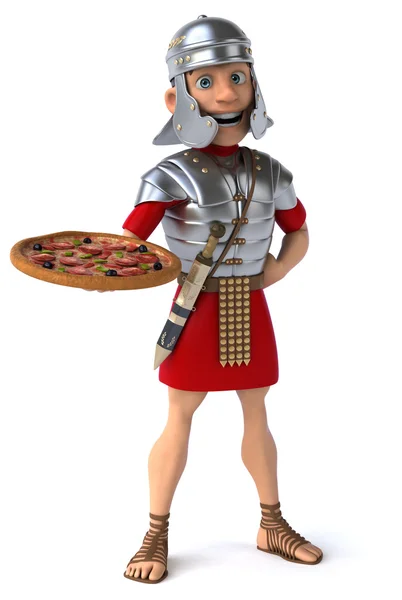 Romeinse soldaat met pizza — Stockfoto