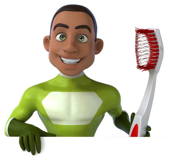 Fun superhero with toothbrush — Stock Photo, Image
