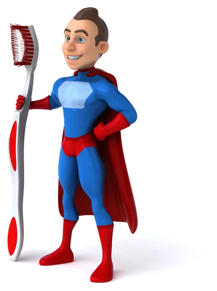 Morsom superhelt med tannbørste – stockfoto