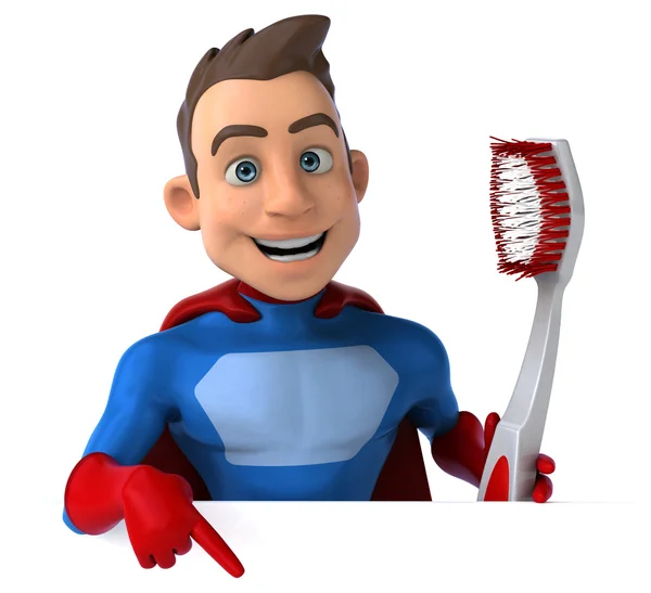 Leuke superheld met tandenborstel — Stockfoto