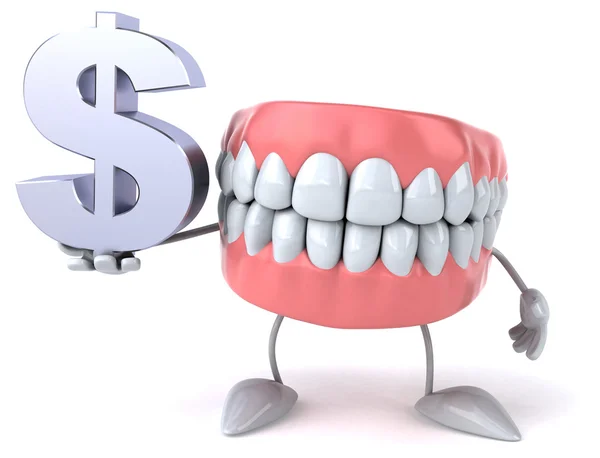 有趣的牙齿与美元符号 — 图库照片