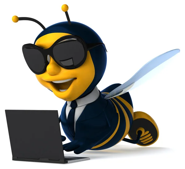 Leuk bee met laptopcomputer — Stockfoto