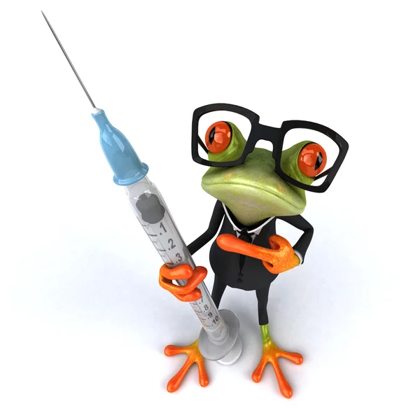 Fun frog with syringe — Stock Photo, Image