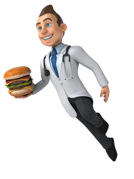 Fun doctor with burger — Stock Photo, Image