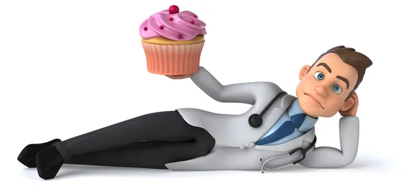Divertido médico de dibujos animados con cupcake — Foto de Stock