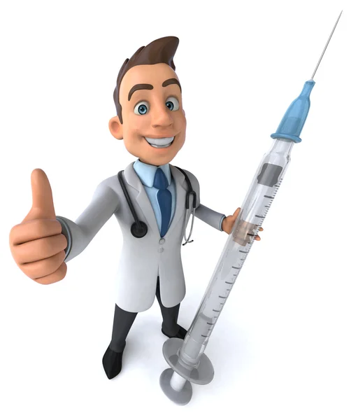 Fun doctor with syringe — Stock Photo, Image