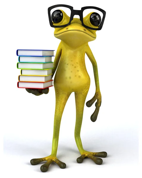 Spaßfrosch mit Büchern — Stockfoto