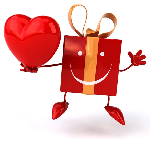 Fun gift with red heart — Stock Photo, Image