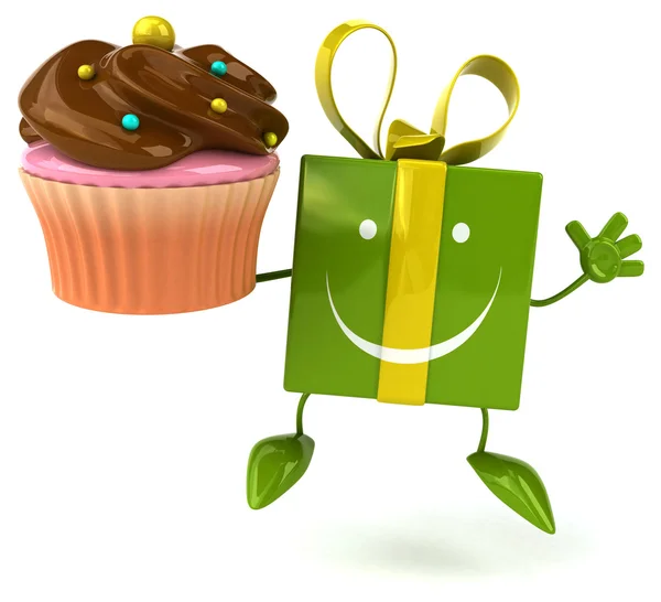 Cadeau amusant avec cupcake — Photo