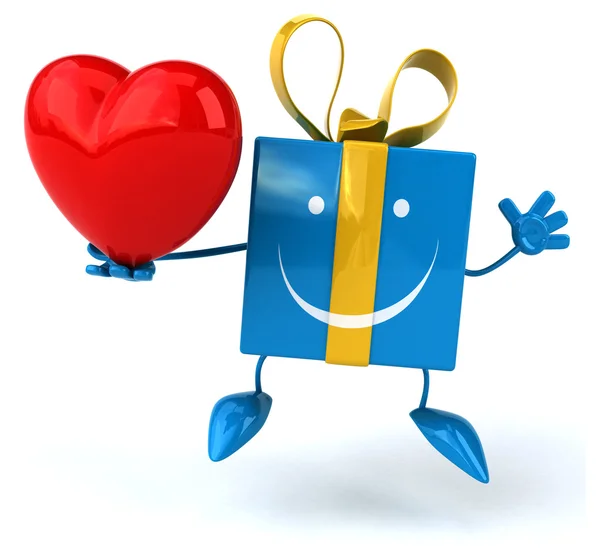 Fun gift with red heart — Stock Photo, Image