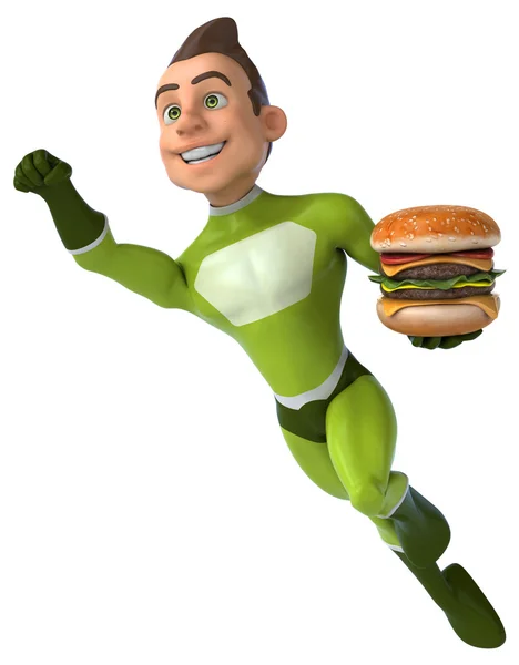 Superhero 3d with burger — Stock Photo, Image