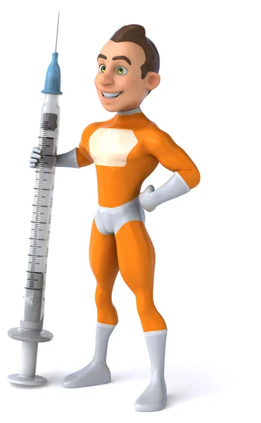 Superhero with a syringe — Stock Photo, Image