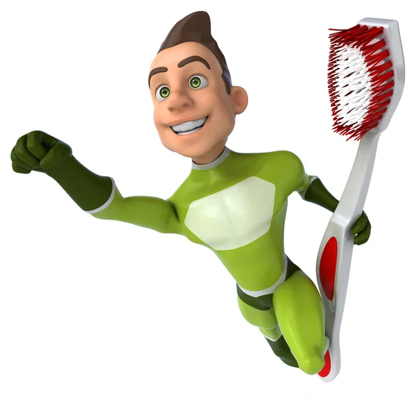 Fun superhero with toothbrush — Stock Photo, Image