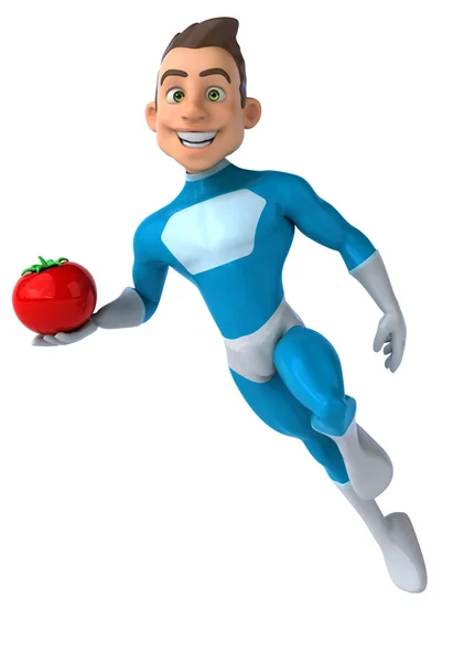 Веселий супергерой з помідорами — стокове фото
