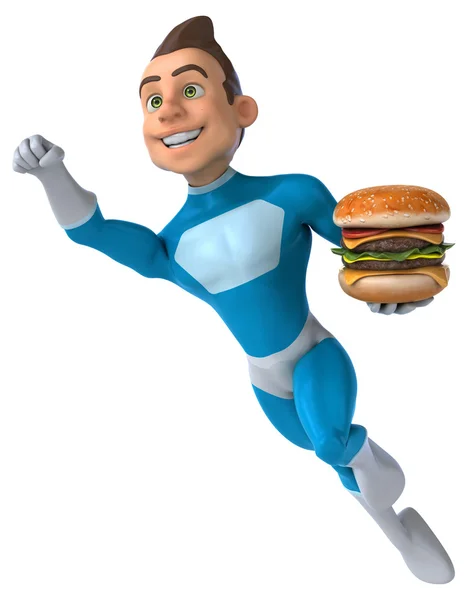Superhero 3d with burger — Stock Photo, Image
