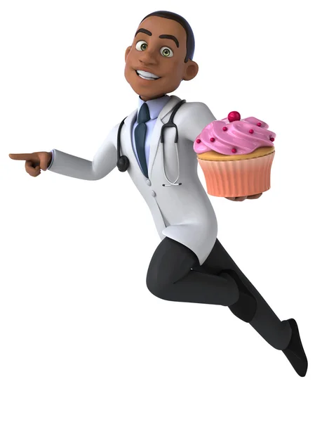 Fun doctor with cupcake — Stock Photo, Image