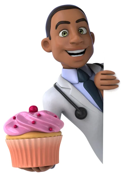 Fun doctor with cupcake — Stock Photo, Image