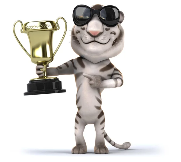 Leuk tijger met gouden trofee — Stockfoto