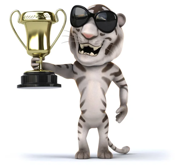 Fun tiger with golden trophy — Stock Photo, Image