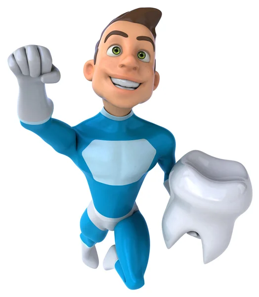 Веселий супергерой з зубом — стокове фото