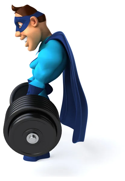 Fun superhero with weights — Stock Photo, Image