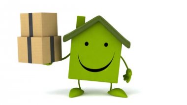 Kutuları ile yeşil çizgi film ev