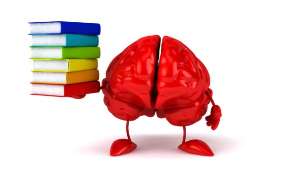 Cerebro divertido con libros — Vídeos de Stock