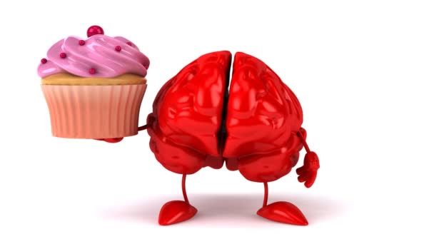 Cartoon Brain with cupcake — Stock Video