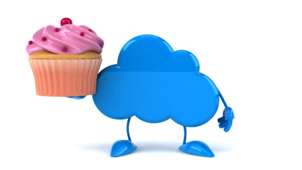 Funny blue cloud with cupcake — Stock Video