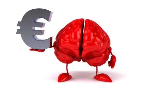 Cervello cartone animato con euro — Video Stock