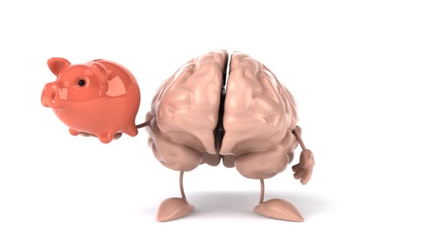 Cartoon hjärna med spargris — Stockvideo