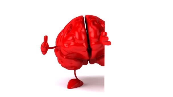 Cartoon brain with thumb up gesture — Stock Video