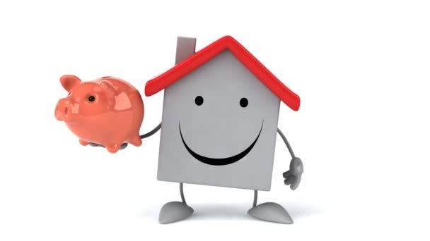 Cartoon huis met piggy bank — Stockvideo