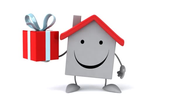 Cartoon house with gift — Stock Video