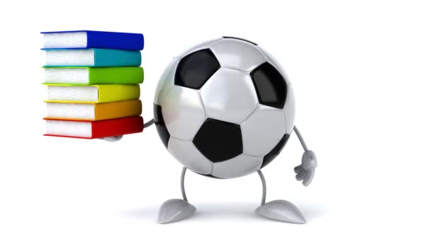 Pallone da calcio con pile di libri — Video Stock