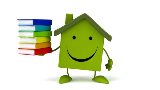 Green Cartoon house con libri — Video Stock