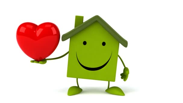 Green Cartoon casa con il cuore — Video Stock