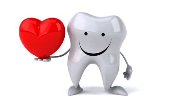 Веселий зуб з червоним серцем — стокове відео