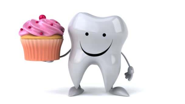 Tooth with cupcake — Stock Video