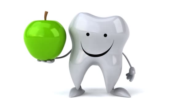 Веселий зуб з яблуком — стокове відео