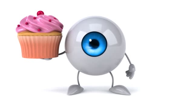 Ojo de dibujos animados con cupcake — Vídeo de stock